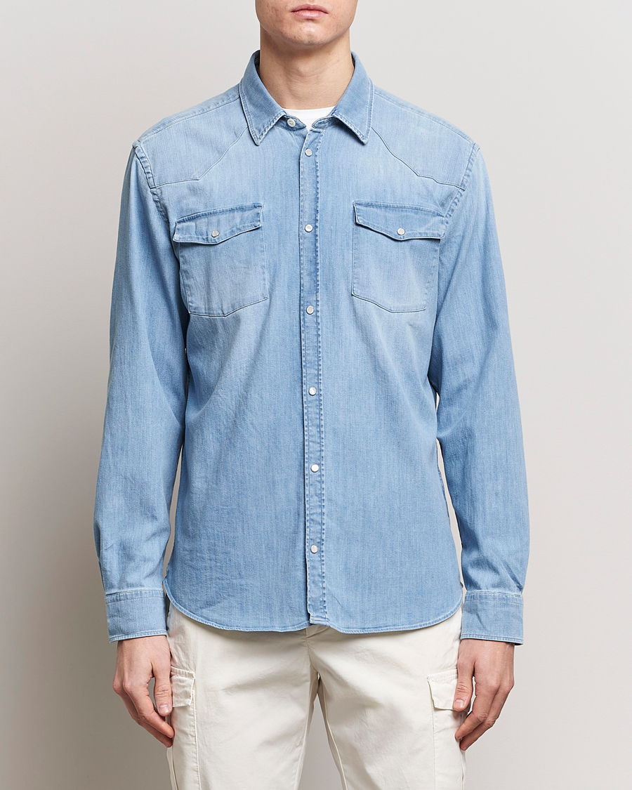 Hombres | Camisas | Dondup | Slim Fit Pocket Denim Shirt Light Blue