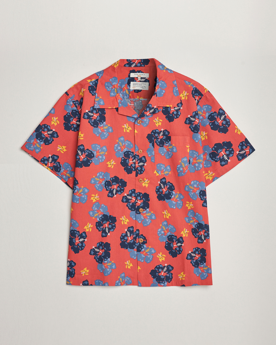 Hombres | Camisas | Nudie Jeans | Arthur Printed Flower Short Sleeve Shirt Red