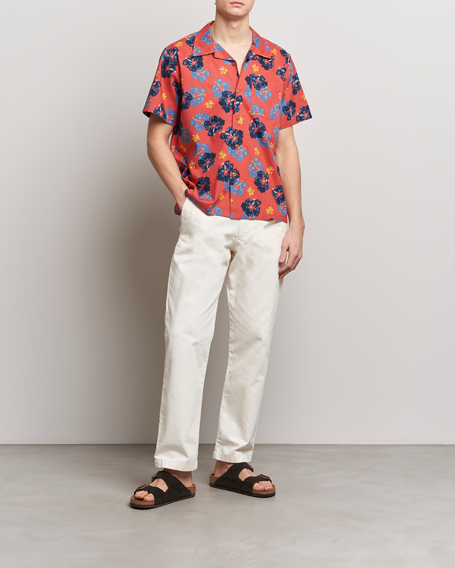 Hombres | Camisas | Nudie Jeans | Arthur Printed Flower Short Sleeve Shirt Red