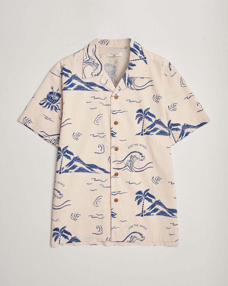 Hombres | Camisas | Nudie Jeans | Arvid Printed Waves Hawaii Short Sleeve Shirt Ecru