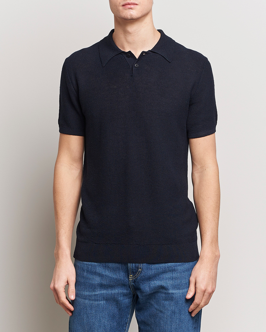 Hombres | Polos | A.P.C. | Jay Viscose/Linen Polo Dark Navy