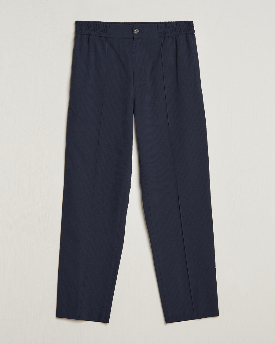Hombres | Pantalones | A.P.C. | Joaquin Seersucker Drawstring Trousers Dark Navy