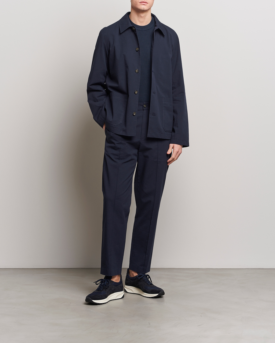 Hombres | Pantalones | A.P.C. | Joaquin Seersucker Drawstring Trousers Dark Navy