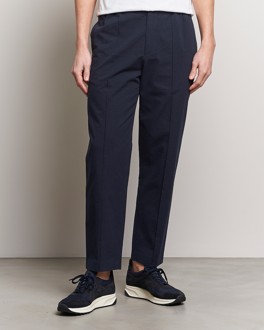 Hombres | Pantalones | A.P.C. | Joaquin Seersucker Drawstring Trousers Dark Navy