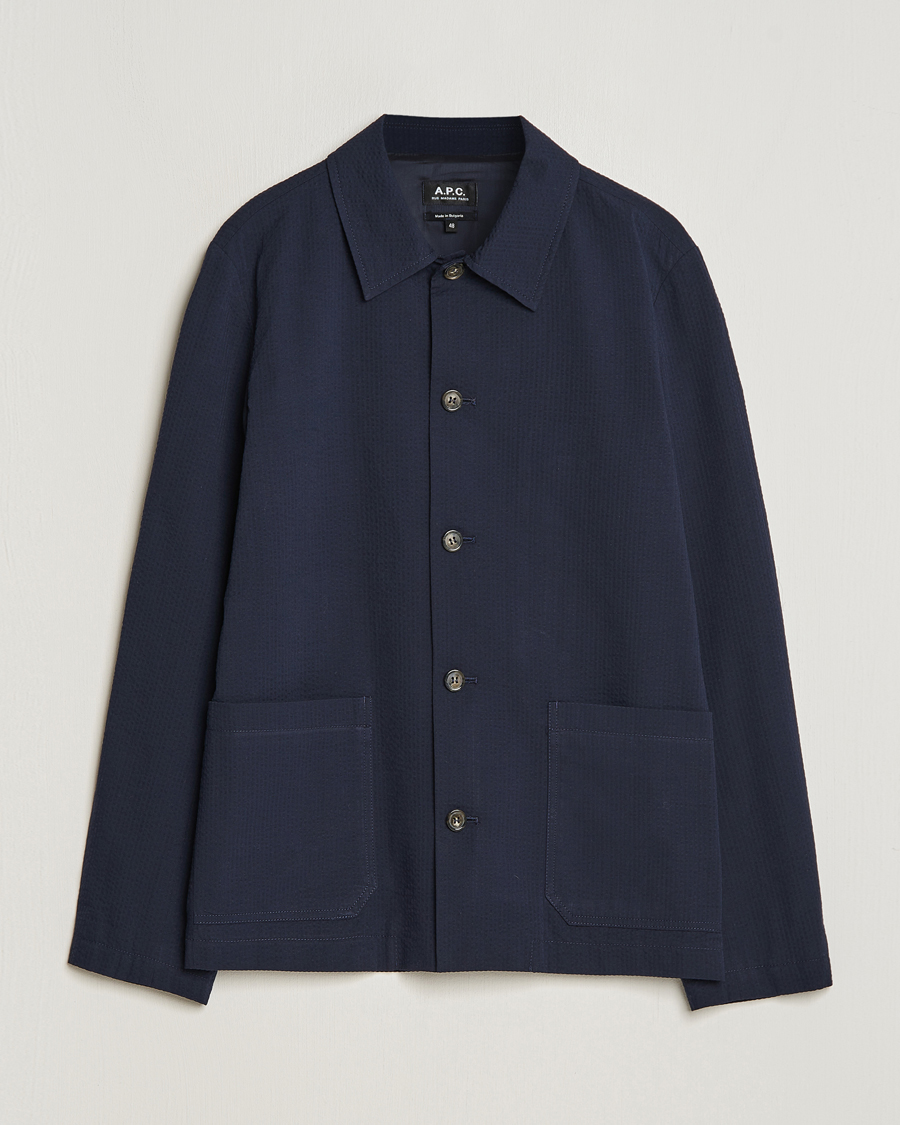 Hombres | Camisas | A.P.C. | Brest Seersucker Overshirt Dark Navy