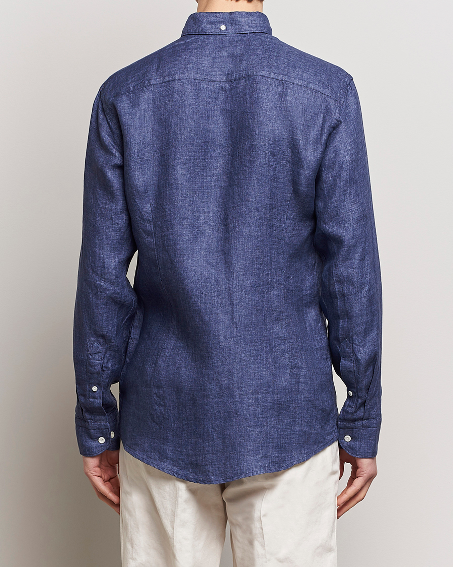 Hombres | Camisas | Eton | Slim Fit Linen Button Down Shirt Navy Blue