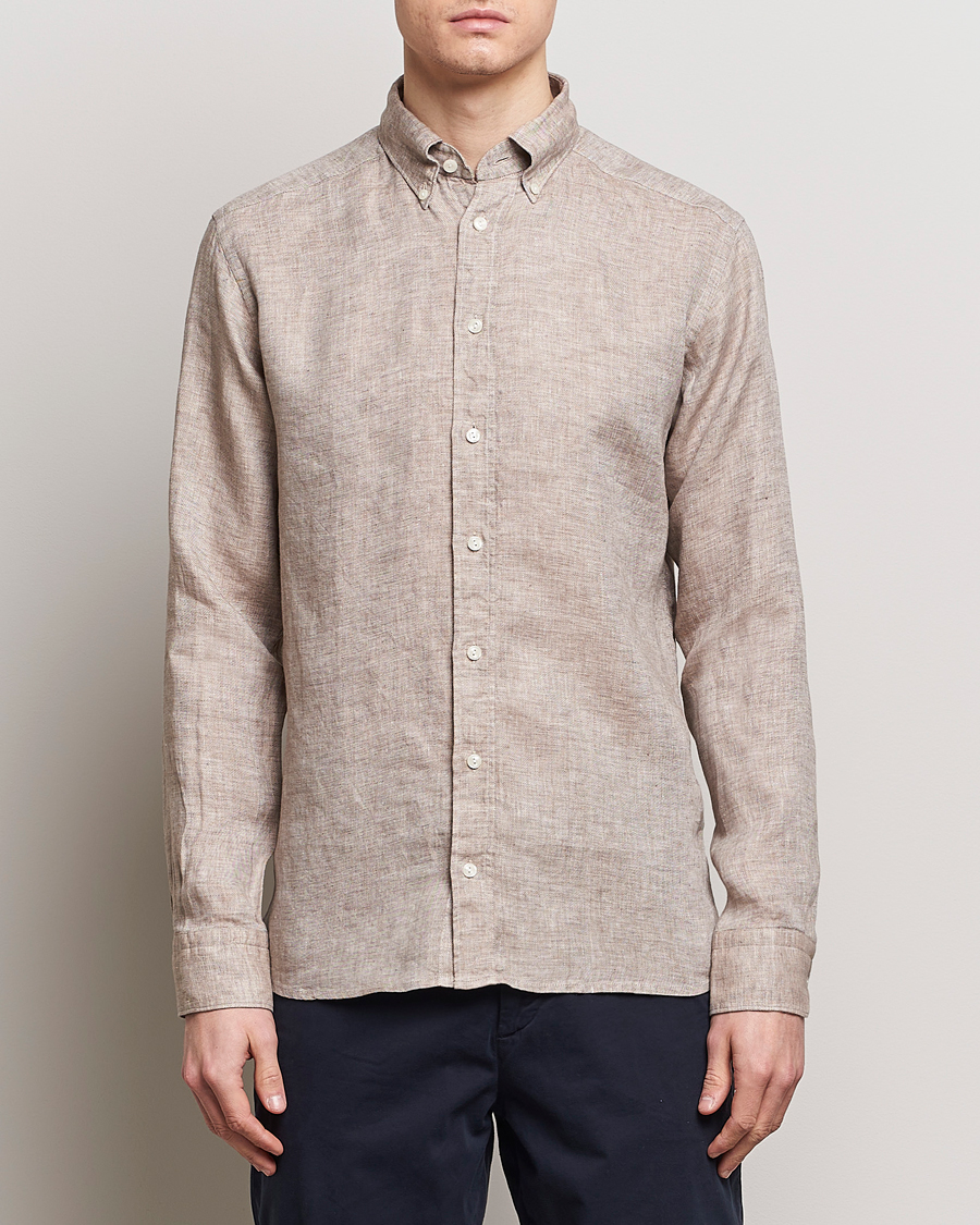 Hombres | Camisas de lino | Eton | Slim Fit Linen Button Down Shirt Brown