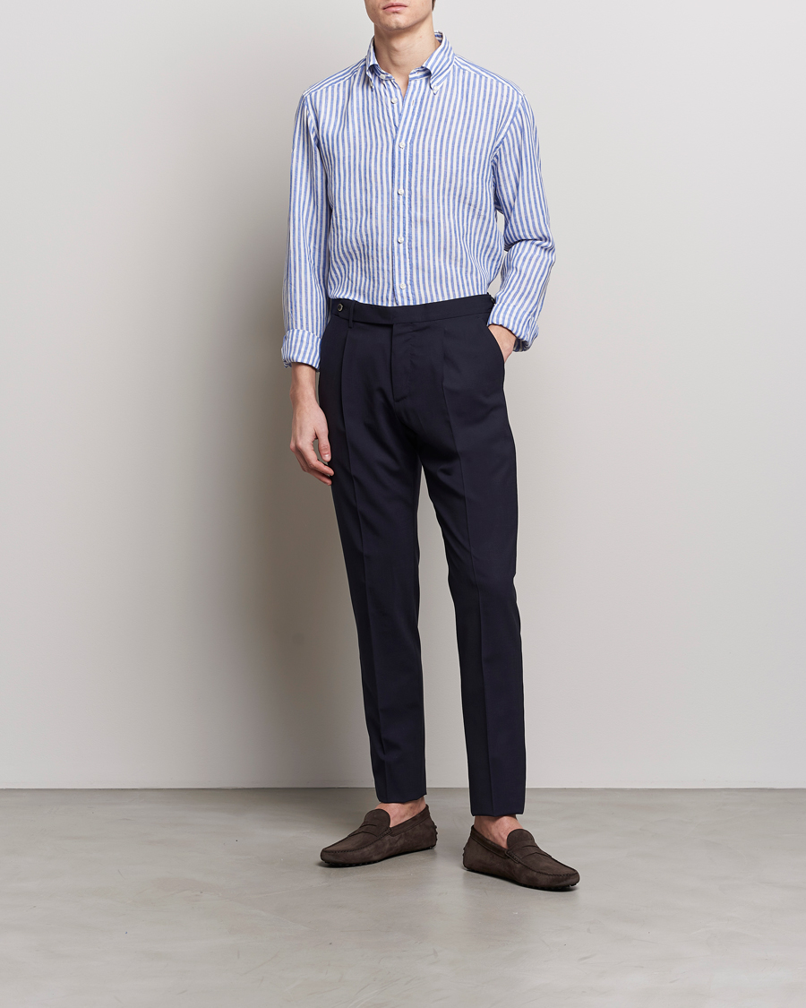 Hombres | Camisas | Eton | Slim Fit Striped Linen Shirt Blue/White