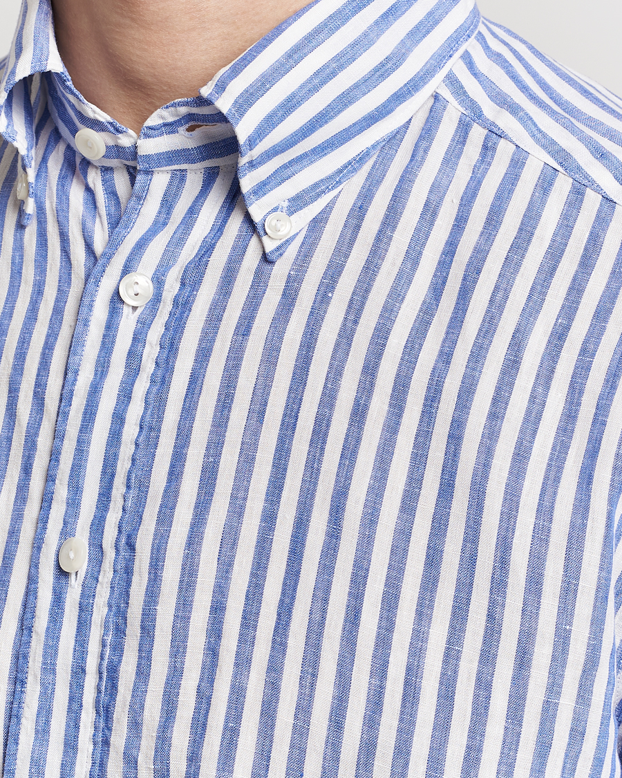 Hombres | Camisas | Eton | Slim Fit Striped Linen Shirt Blue/White