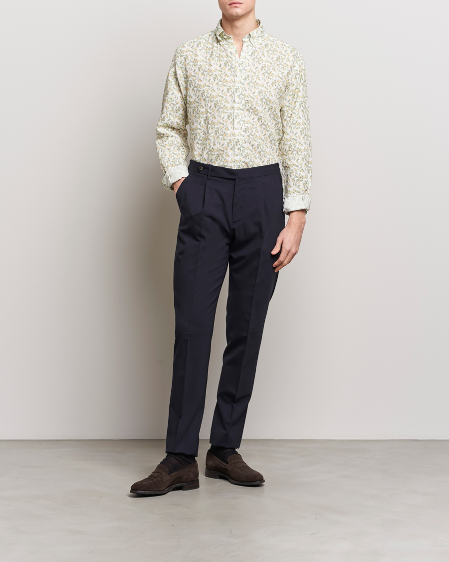 Hombres | Camisas | Eton | Contemporary Fit Printed Linen Shirt Green Banana