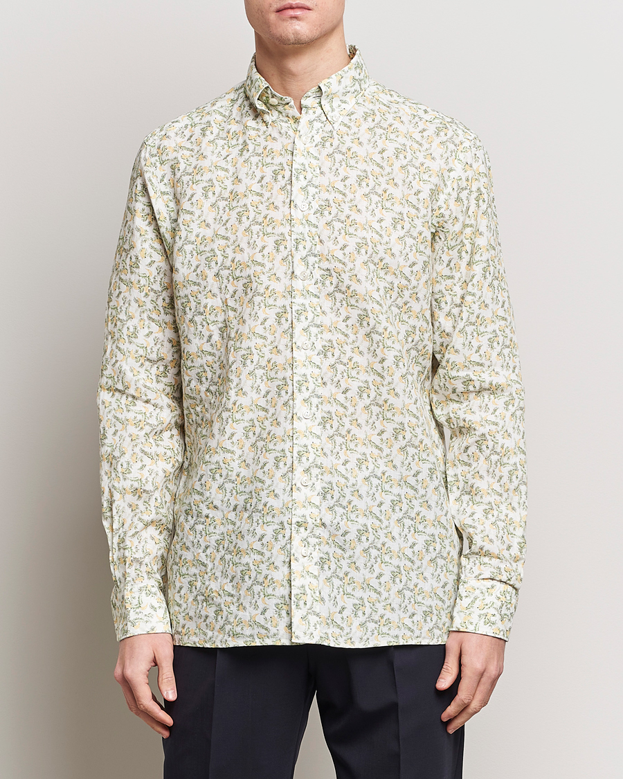 Hombres | Camisas de lino | Eton | Contemporary Fit Printed Linen Shirt Green Banana