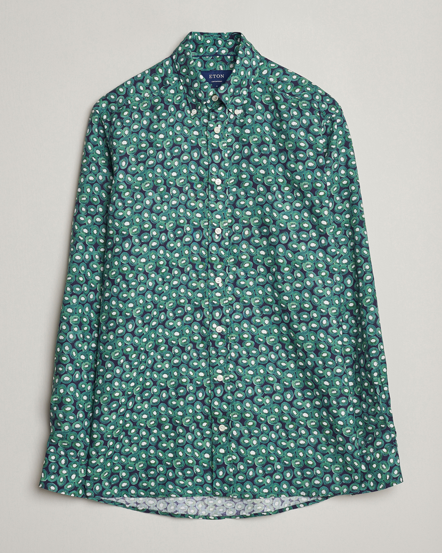 Hombres | Camisas | Eton | Contemporary Fit Printed Linen Shirt Green Kiwi