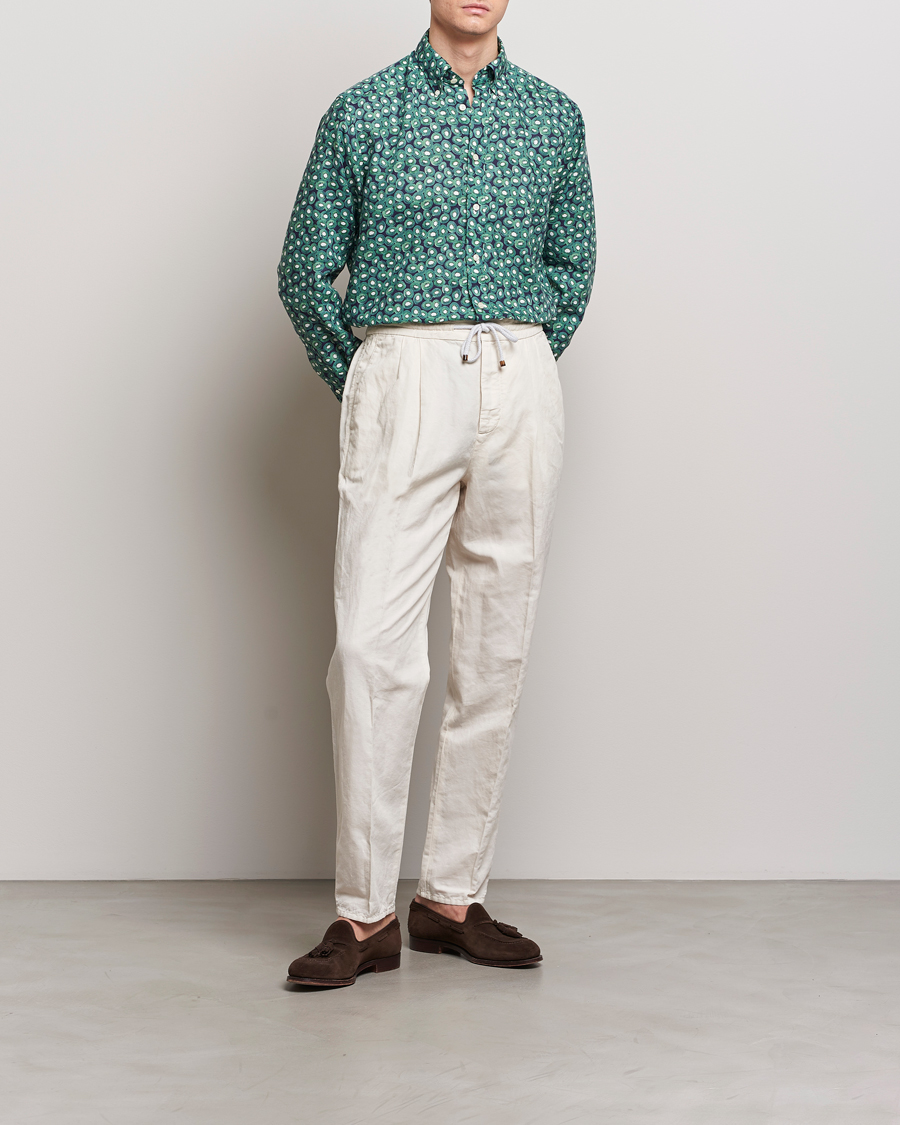 Hombres | Camisas | Eton | Contemporary Fit Printed Linen Shirt Green Kiwi