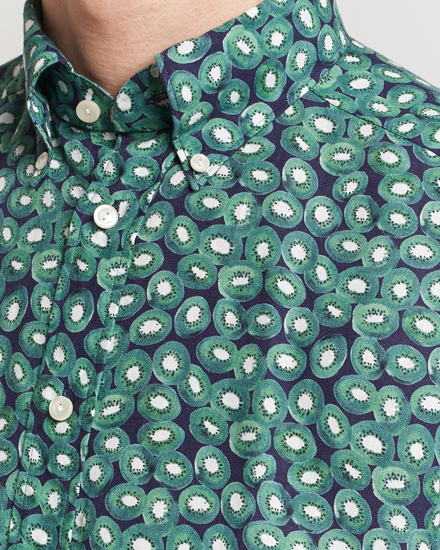 Hombres | Camisas | Eton | Contemporary Fit Printed Linen Shirt Green Kiwi