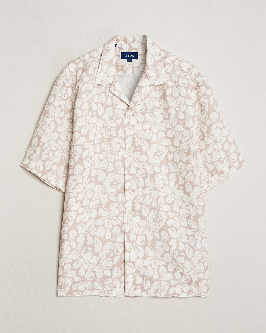 Hombres | Camisas | Eton | Printed Floral Linen Resort Shirt Beige
