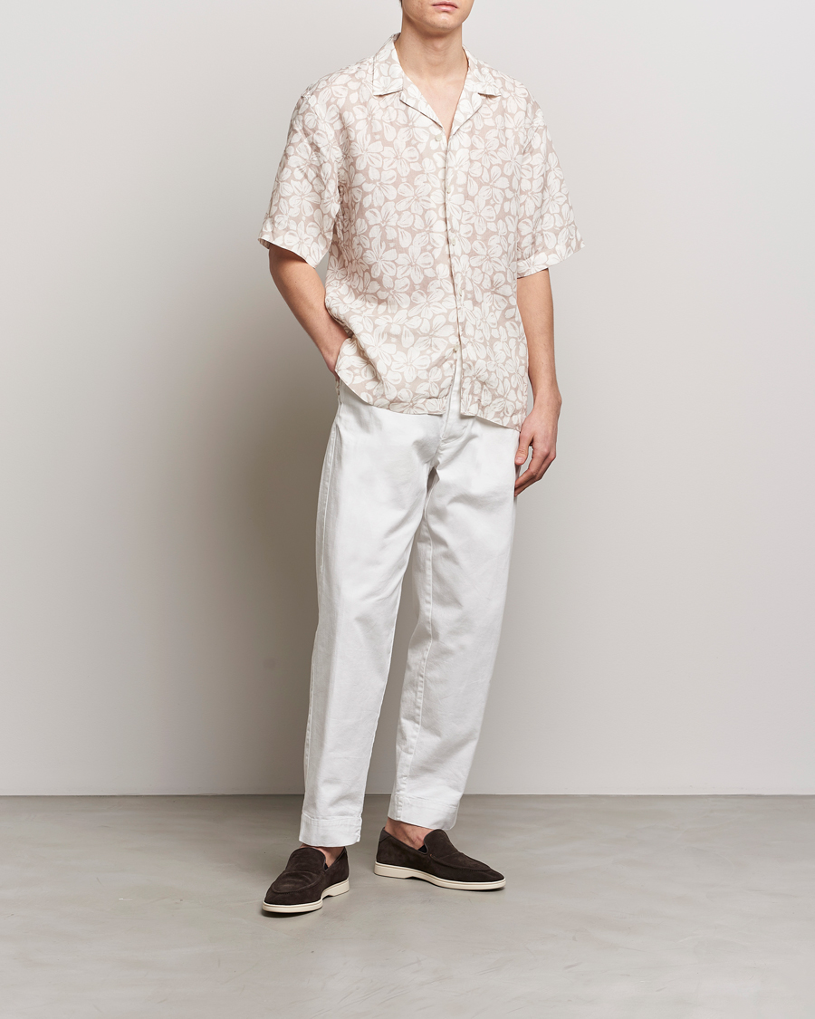 Hombres | Camisas | Eton | Printed Floral Linen Resort Shirt Beige