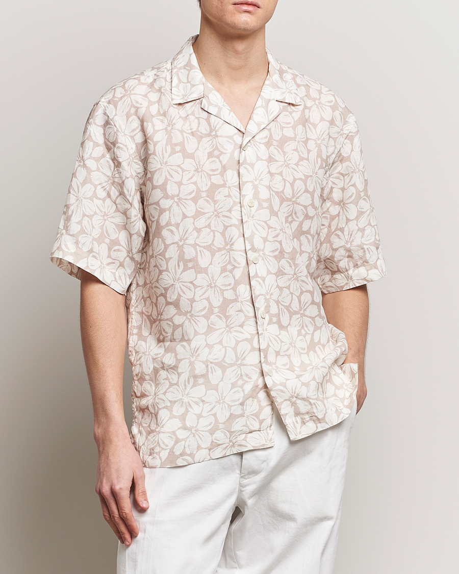 Hombres | Camisas | Eton | Printed Floral Linen Resort Shirt Beige