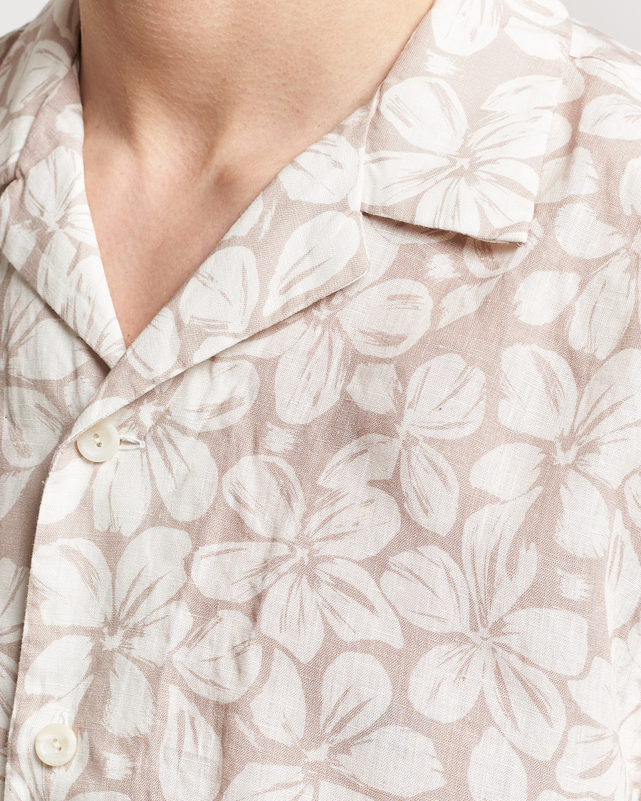 Hombres | Camisas | Eton | Printed Floral Linen Resort Shirt Beige
