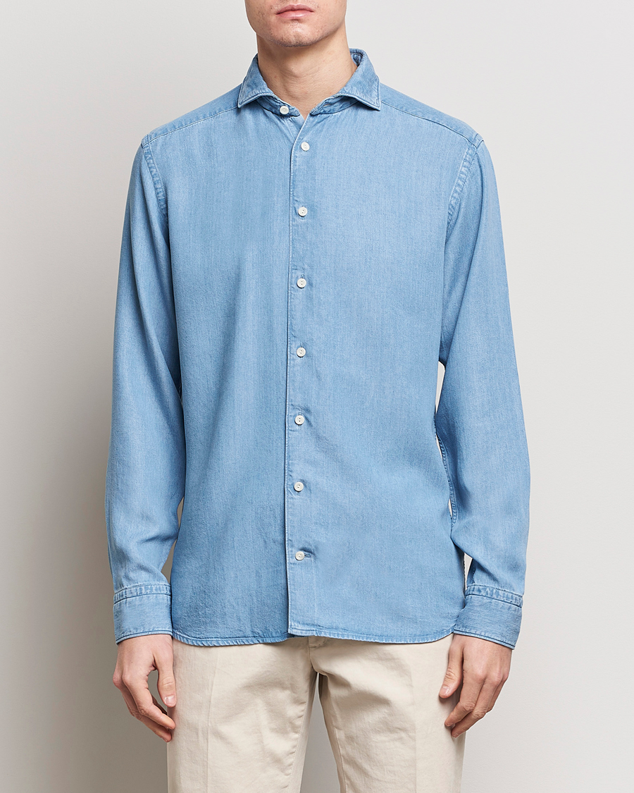 Hombres | Formal Wear | Eton | Slim Fit Denim Tencel Shirt Blue