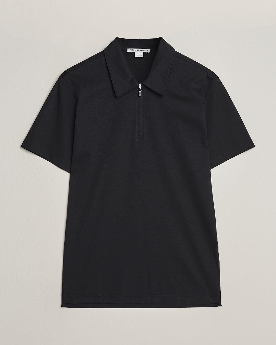 Hombres | Polos | Tiger of Sweden | Laron Mercerized Cotton Half Zip Polo Black