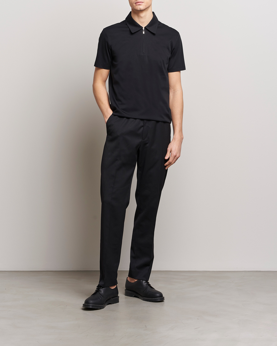 Hombres | Polos | Tiger of Sweden | Laron Mercerized Cotton Half Zip Polo Black