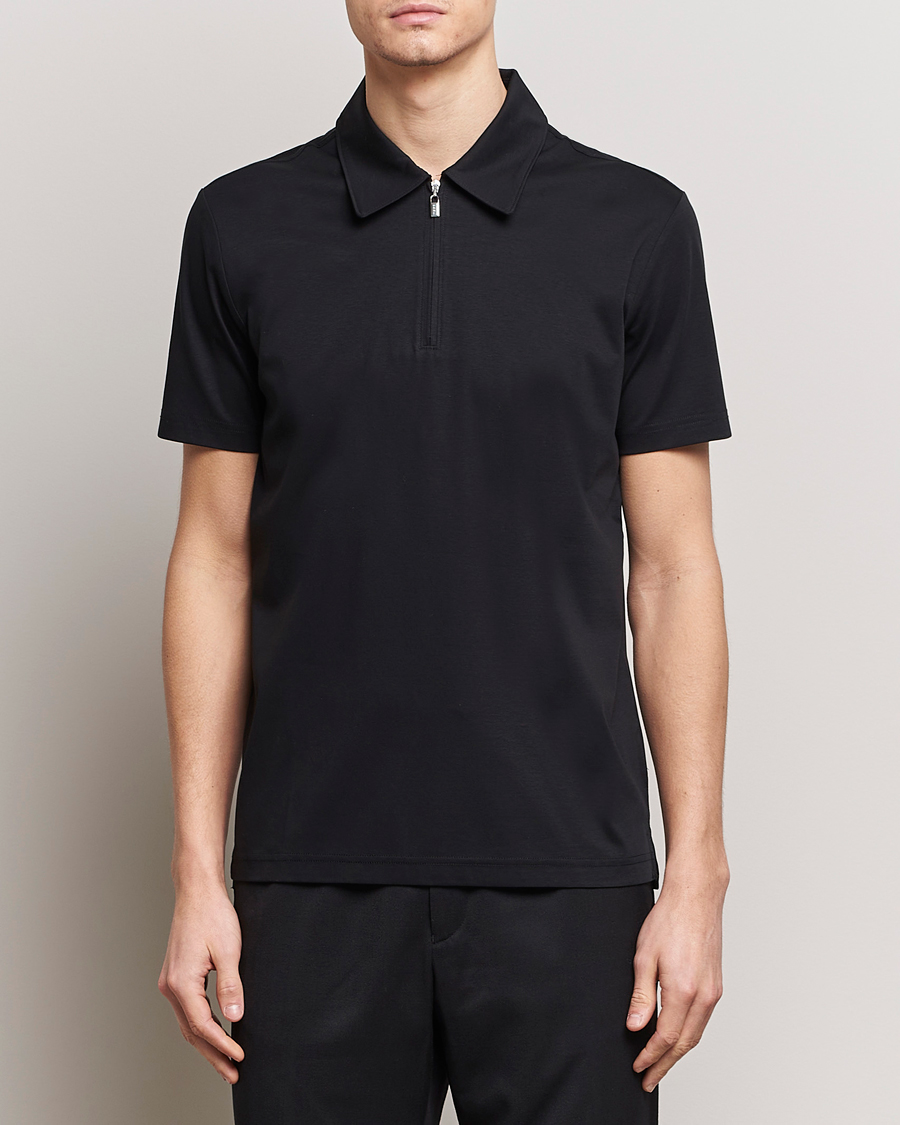 Hombres | Polos | Tiger of Sweden | Laron Mercerized Cotton Half Zip Polo Black