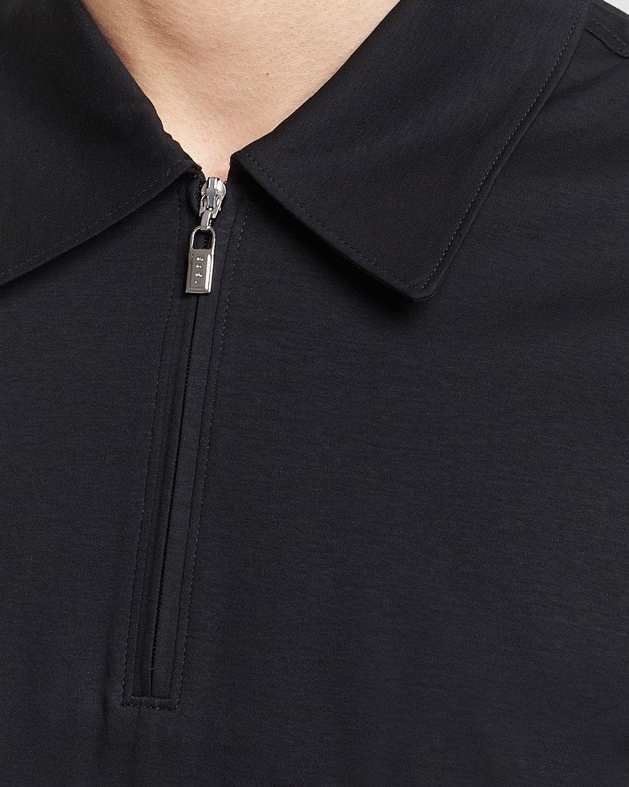 Hombres | Polos | Tiger of Sweden | Laron Mercerized Cotton Half Zip Polo Black