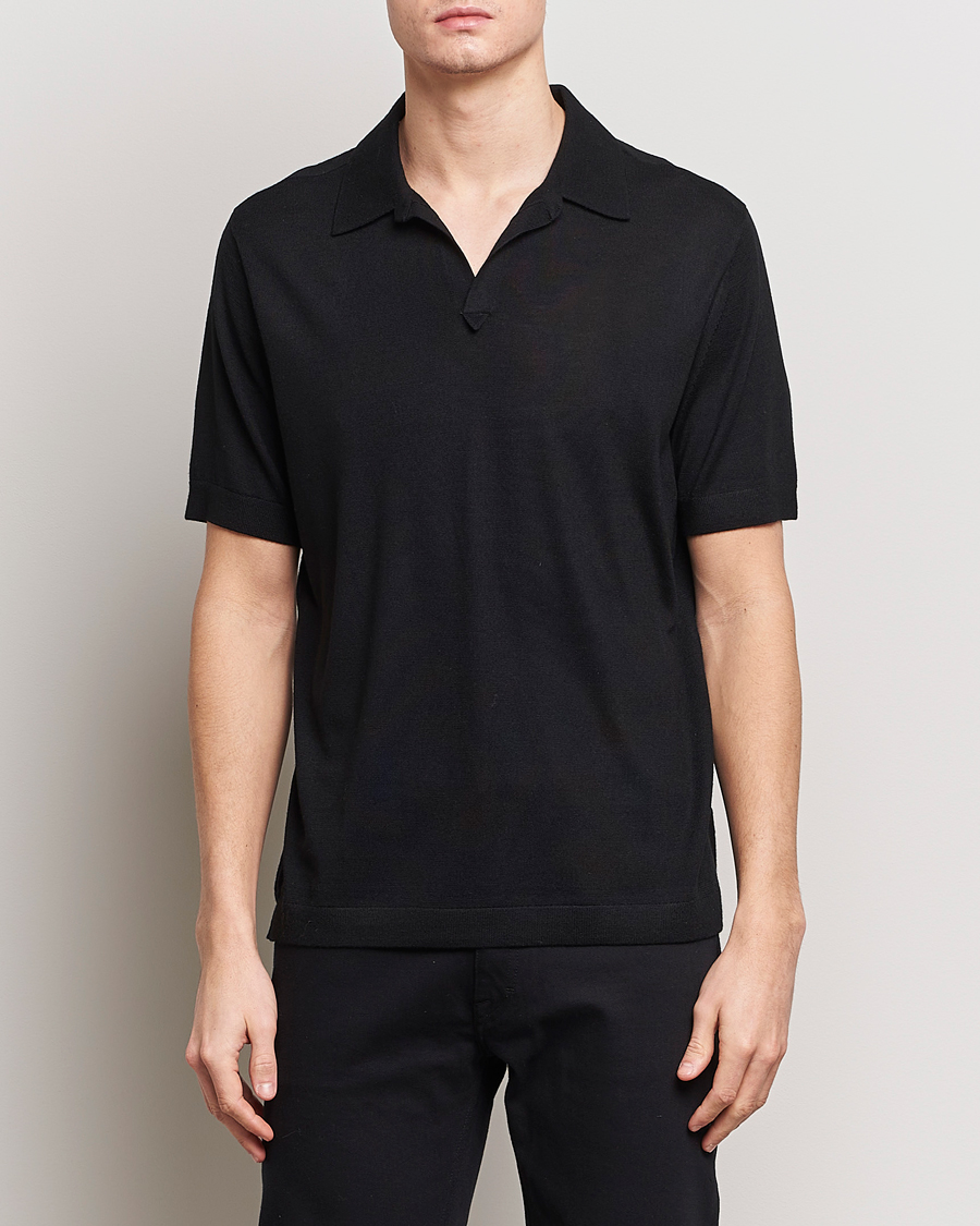 Hombres | Business & Beyond | Tiger of Sweden | Beker Knitted Merino Open Collar Polo Black