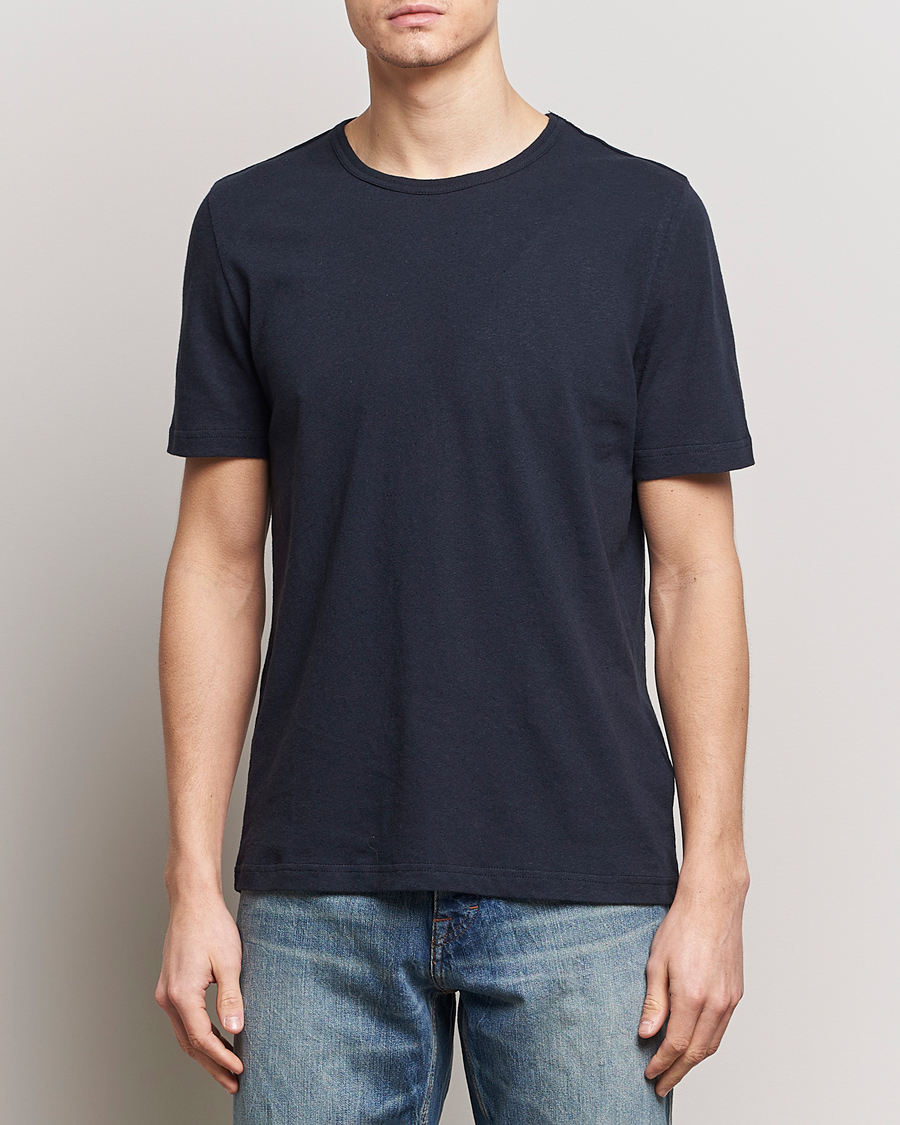 Hombres | Camisetas | Tiger of Sweden | Olaf Cotton/Linen Crew Neck T-Shirt Light Ink