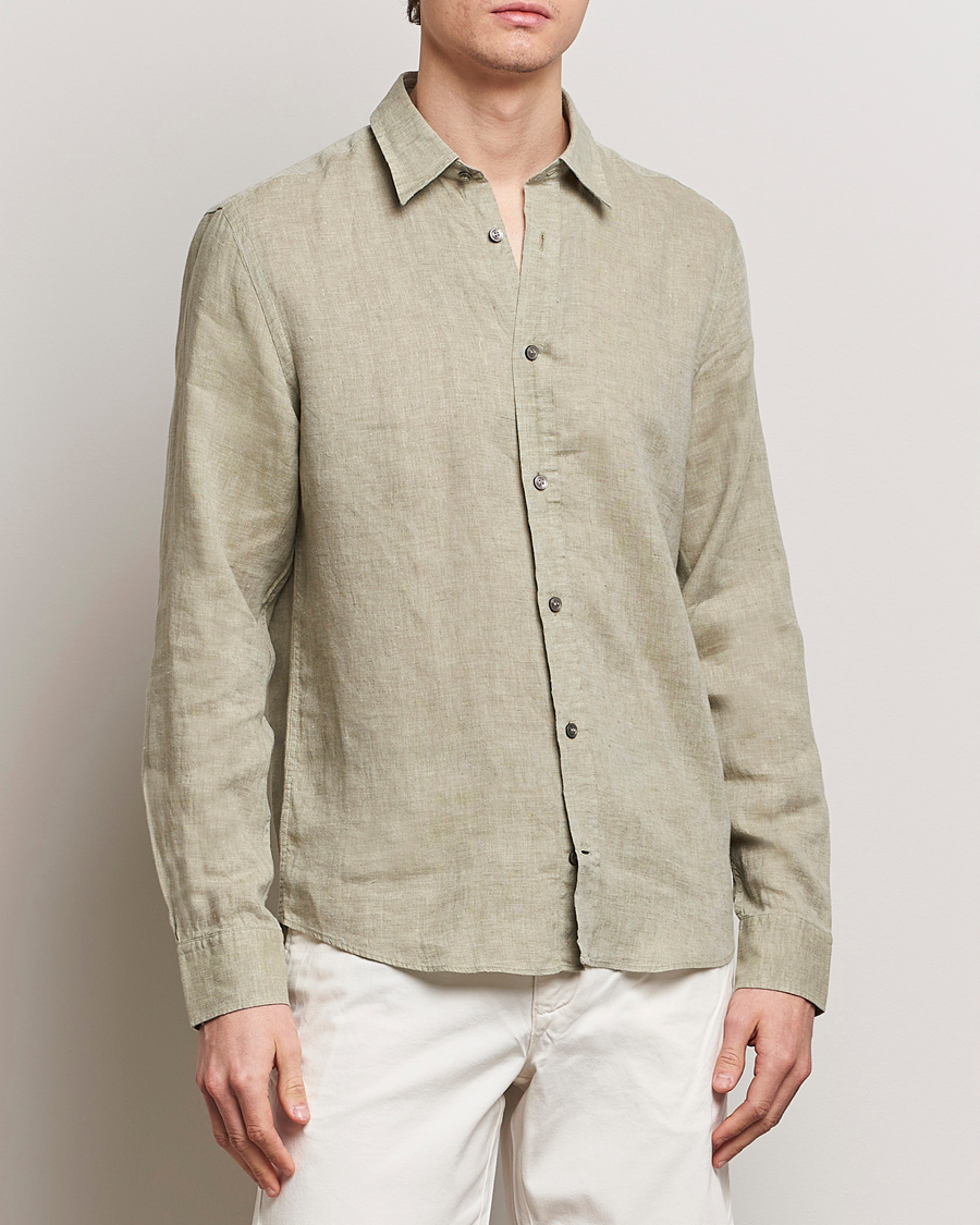 Hombres | Camisas de lino | Tiger of Sweden | Spenser Linen Shirt Olive Green