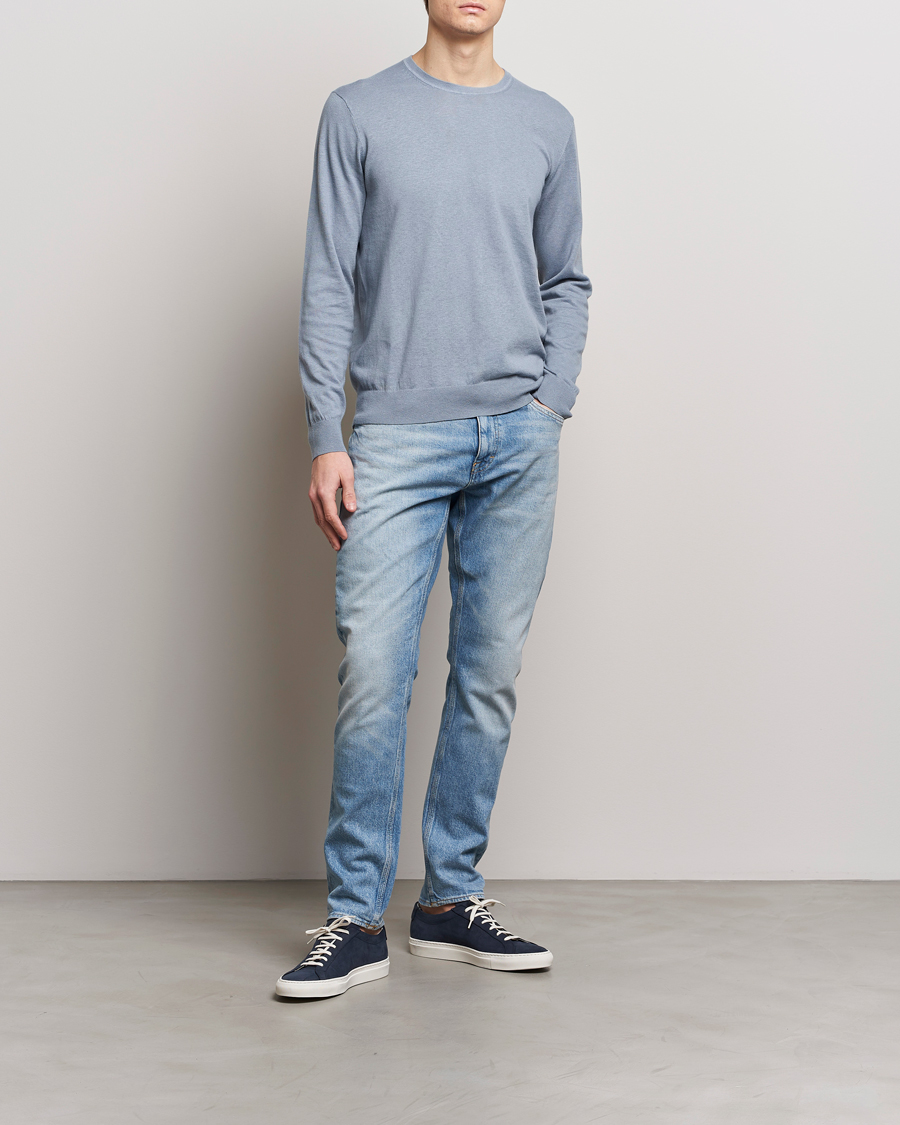 Hombres | Jerséis y prendas de punto | Tiger of Sweden | Michas Cotton/Linen Knitted Sweater Polar Blue