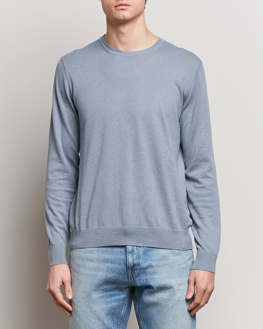 Men | Clothing | Tiger of Sweden | Michas Cotton/Linen Knitted Sweater Polar Blue