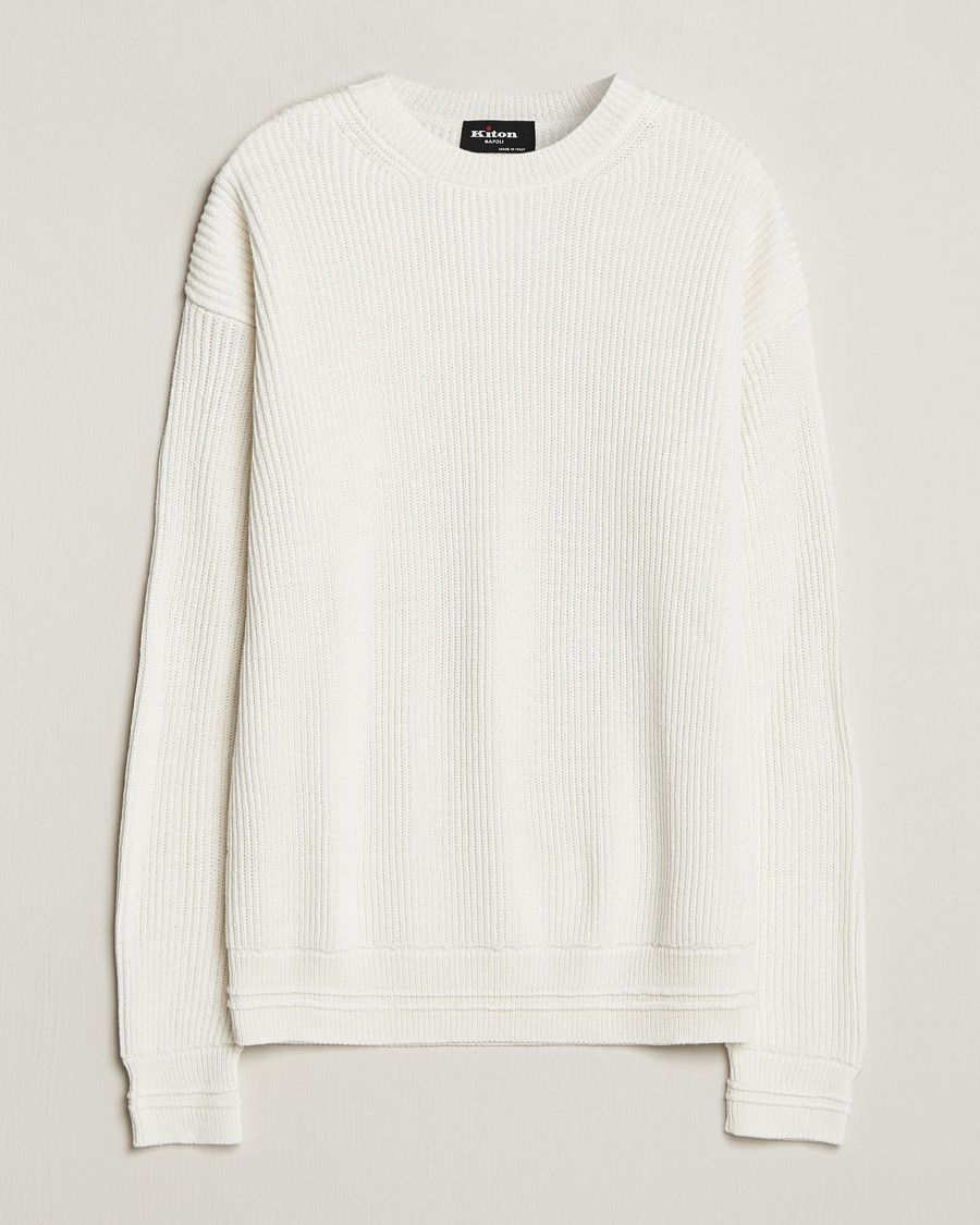 Hombres | Jerséis y prendas de punto | Kiton | Cotton/Silk Rib Pullover Off White