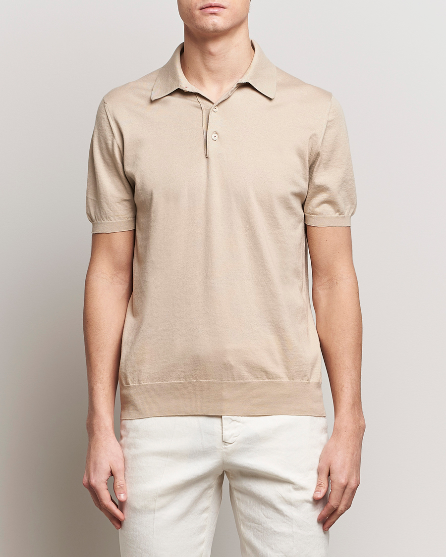 Hombres | Camisas polo de manga corta | Kiton | Sea Island Cotton Polo Beige