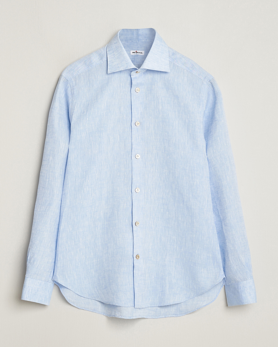 Hombres | Camisas | Kiton | Linen Sport Shirt Light Blue