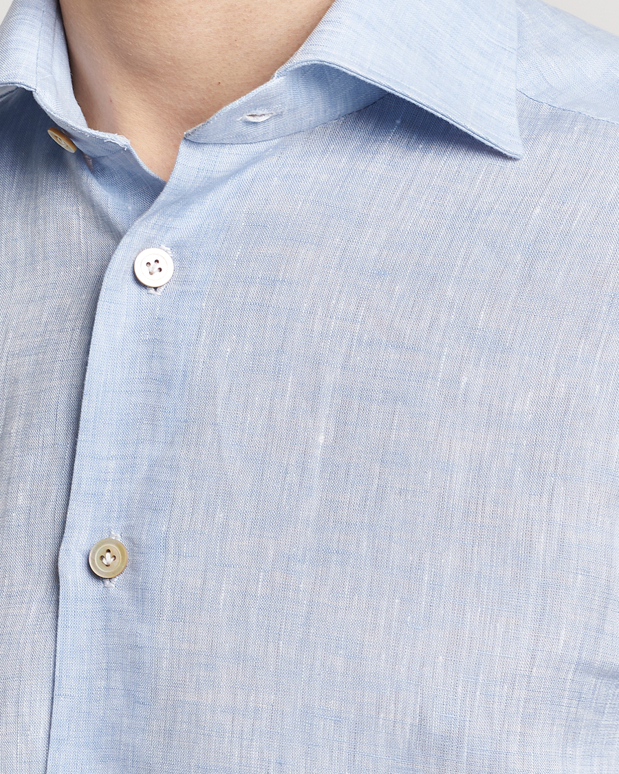 Hombres | Camisas | Kiton | Linen Sport Shirt Light Blue