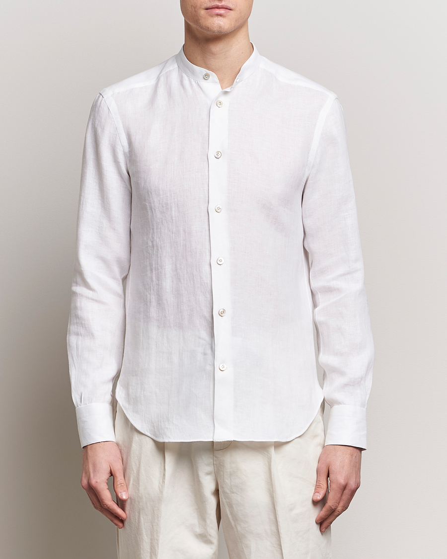 Hombres | Quiet Luxury | Kiton | Linen Guru Collar Shirt White