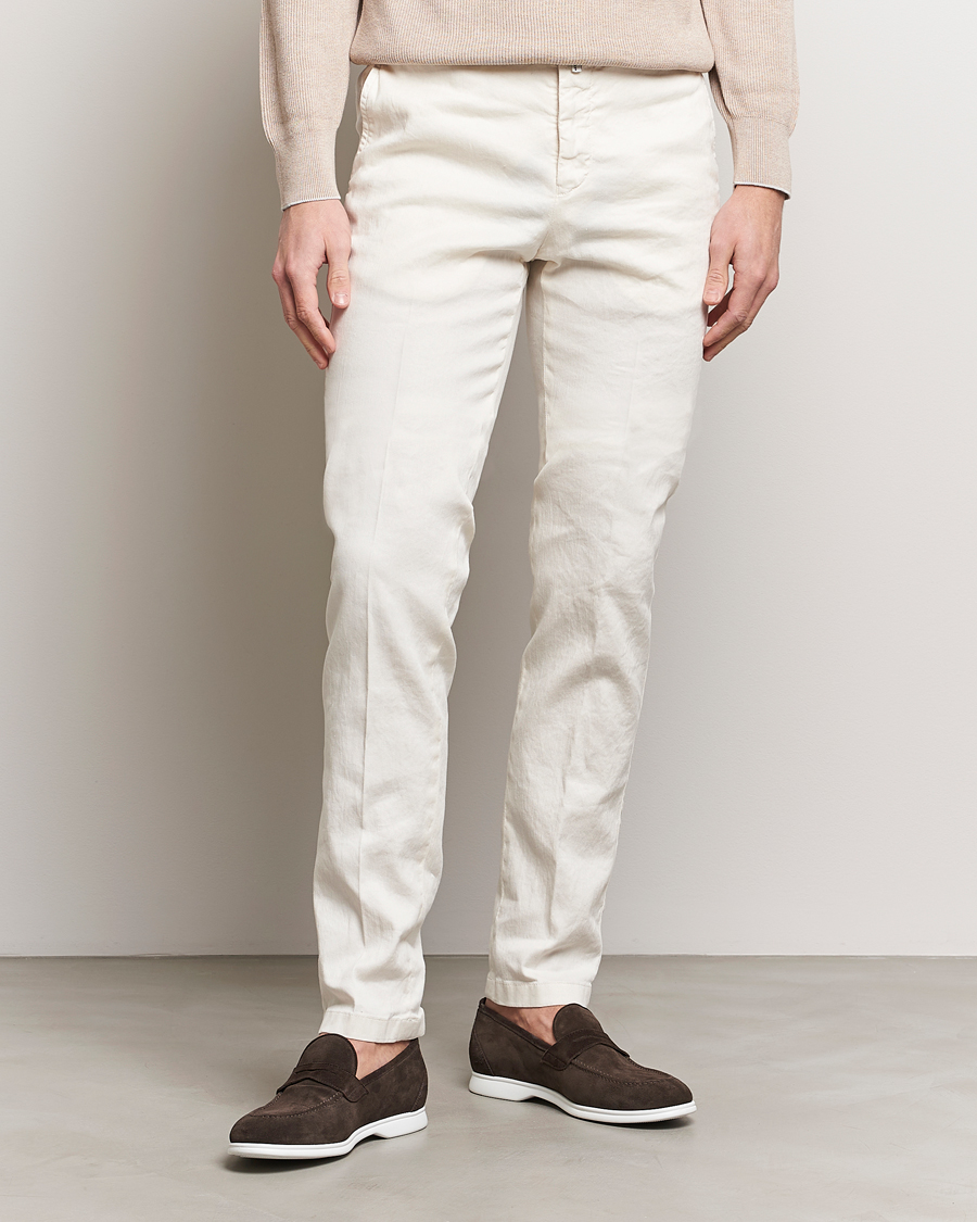 Hombres | Italian Department | Kiton | Linen Trousers Light Beige