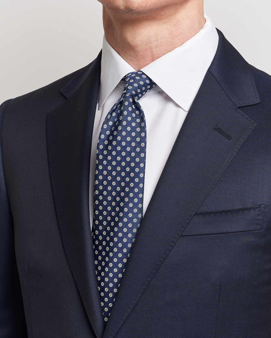 Hombres | Kiton Micro Flower Silk Tie Navy | Kiton | Micro Flower Silk Tie Navy