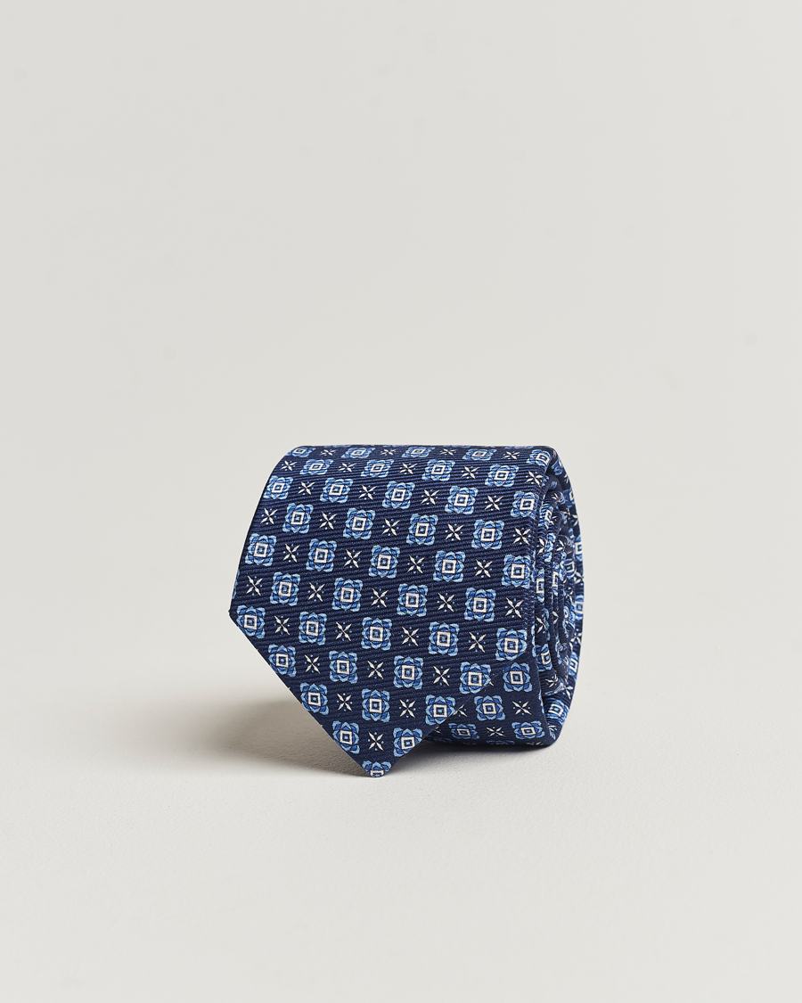 Hombres | Kiton Printed Medallion Silk Tie Navy | Kiton | Printed Medallion Silk Tie Navy