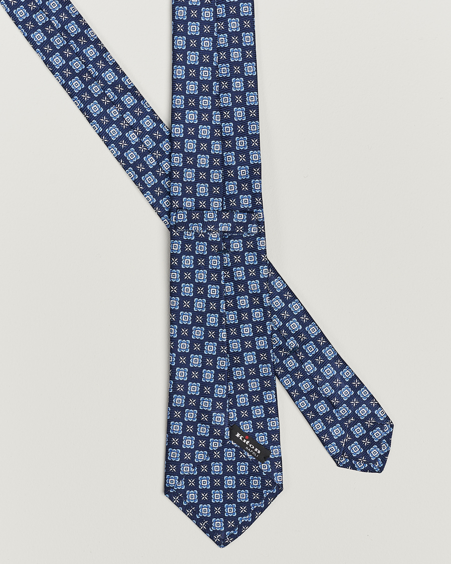 Hombres | Kiton Printed Medallion Silk Tie Navy | Kiton | Printed Medallion Silk Tie Navy