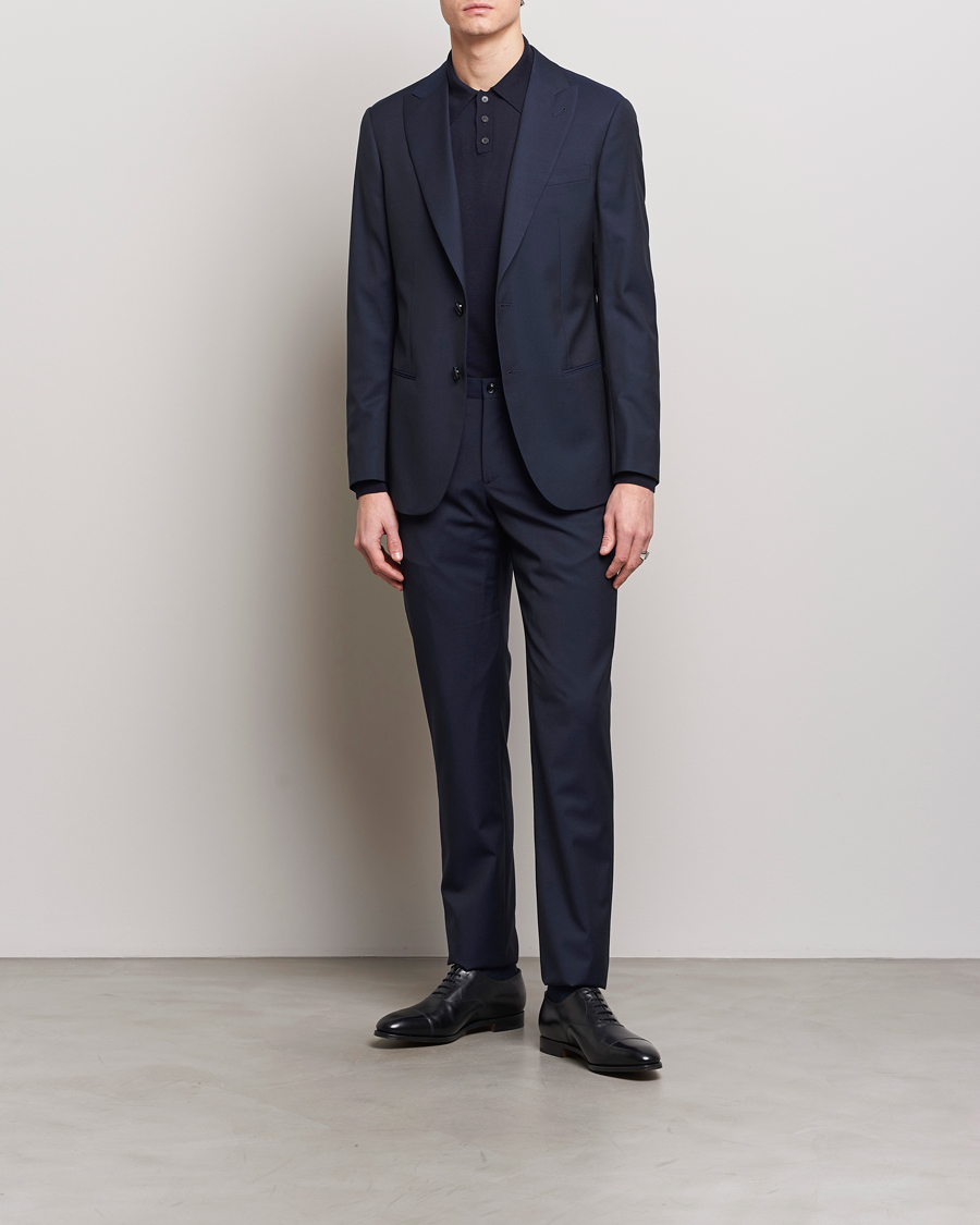 Hombres | Trajes | Giorgio Armani | Slim Fit Peak Lapel Wool Suit Navy