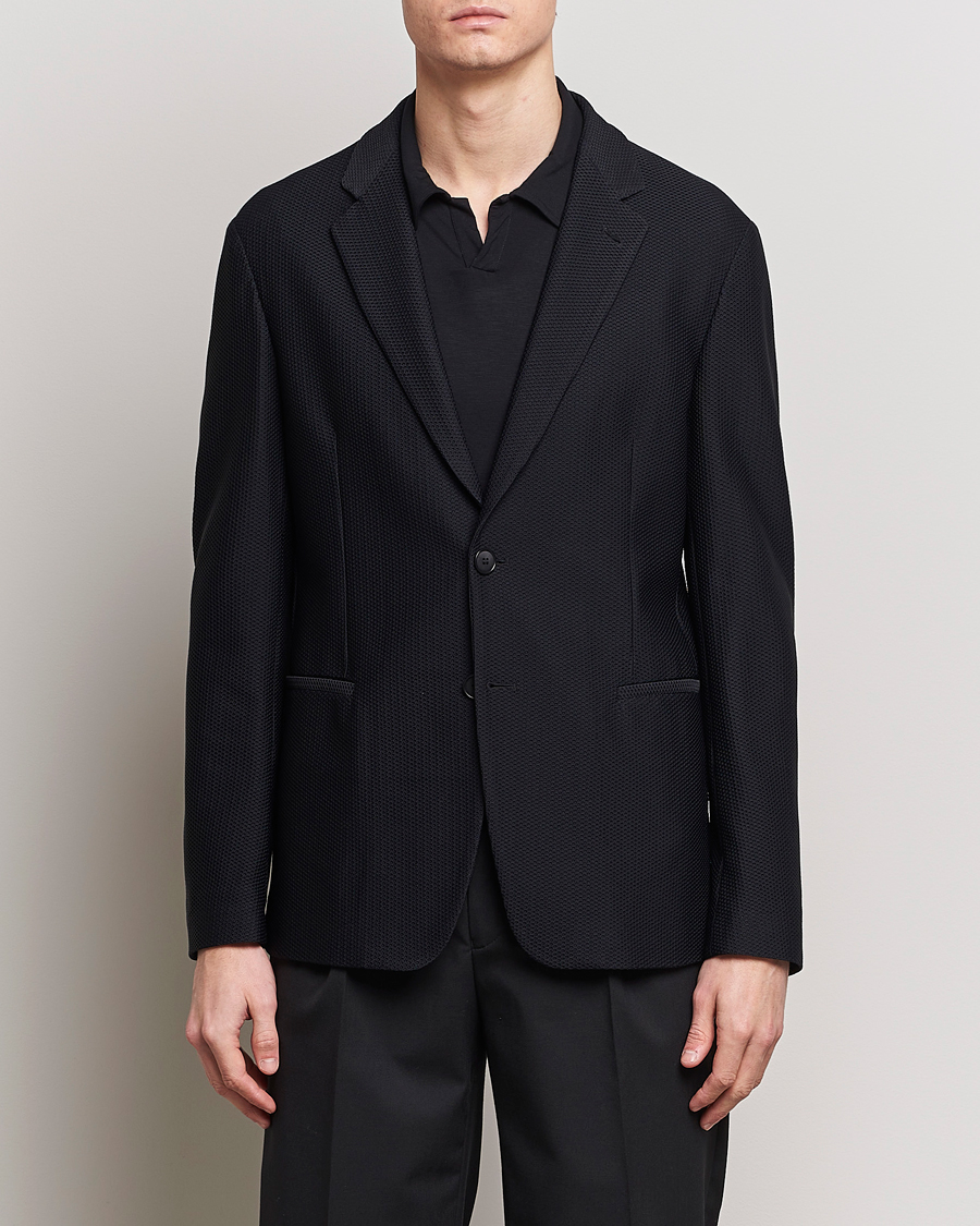 Hombres | Blazers | Giorgio Armani | Single Breasted Mesh Blazer Black