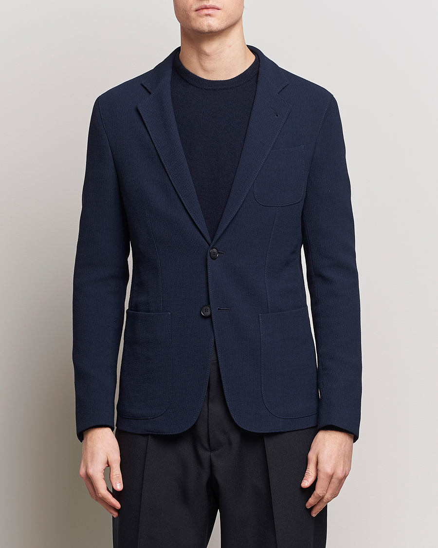 Hombres | Formal Wear | Giorgio Armani | Single Breasted Rib Wool Blazer Navy