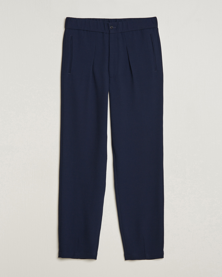 Hombres | Pantalones | Giorgio Armani | Pleated Rib Wool Trousers Navy