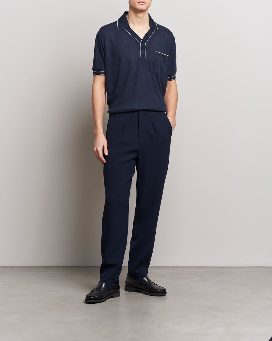 Hombres | Pantalones | Giorgio Armani | Pleated Rib Wool Trousers Navy