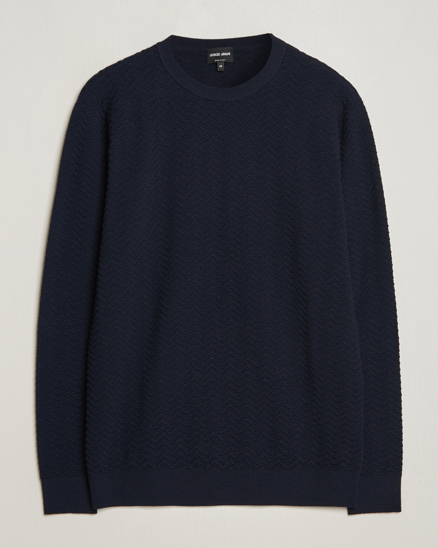 Hombres | Jerséis y prendas de punto | Giorgio Armani | Wool Chevron Pullover Navy