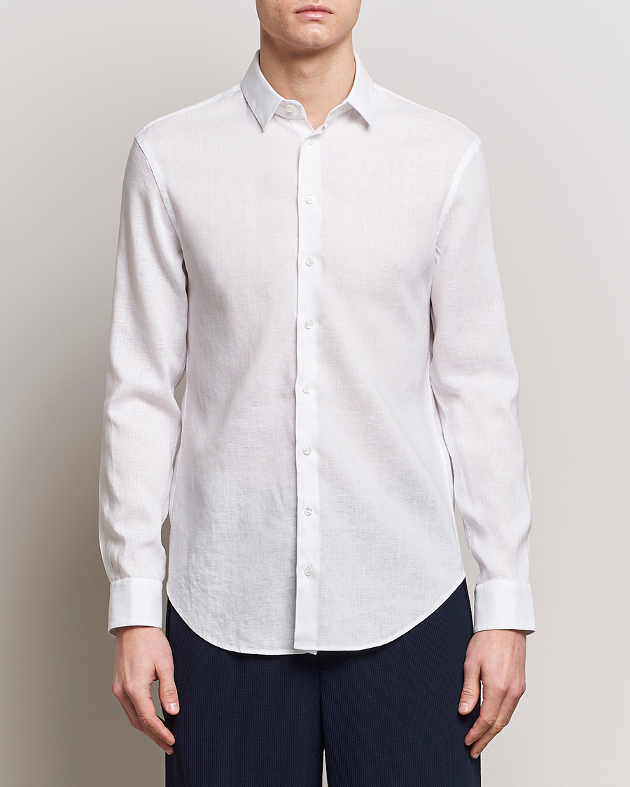 Hombres | Quiet Luxury | Giorgio Armani | Slim Fit Linen Shirt White