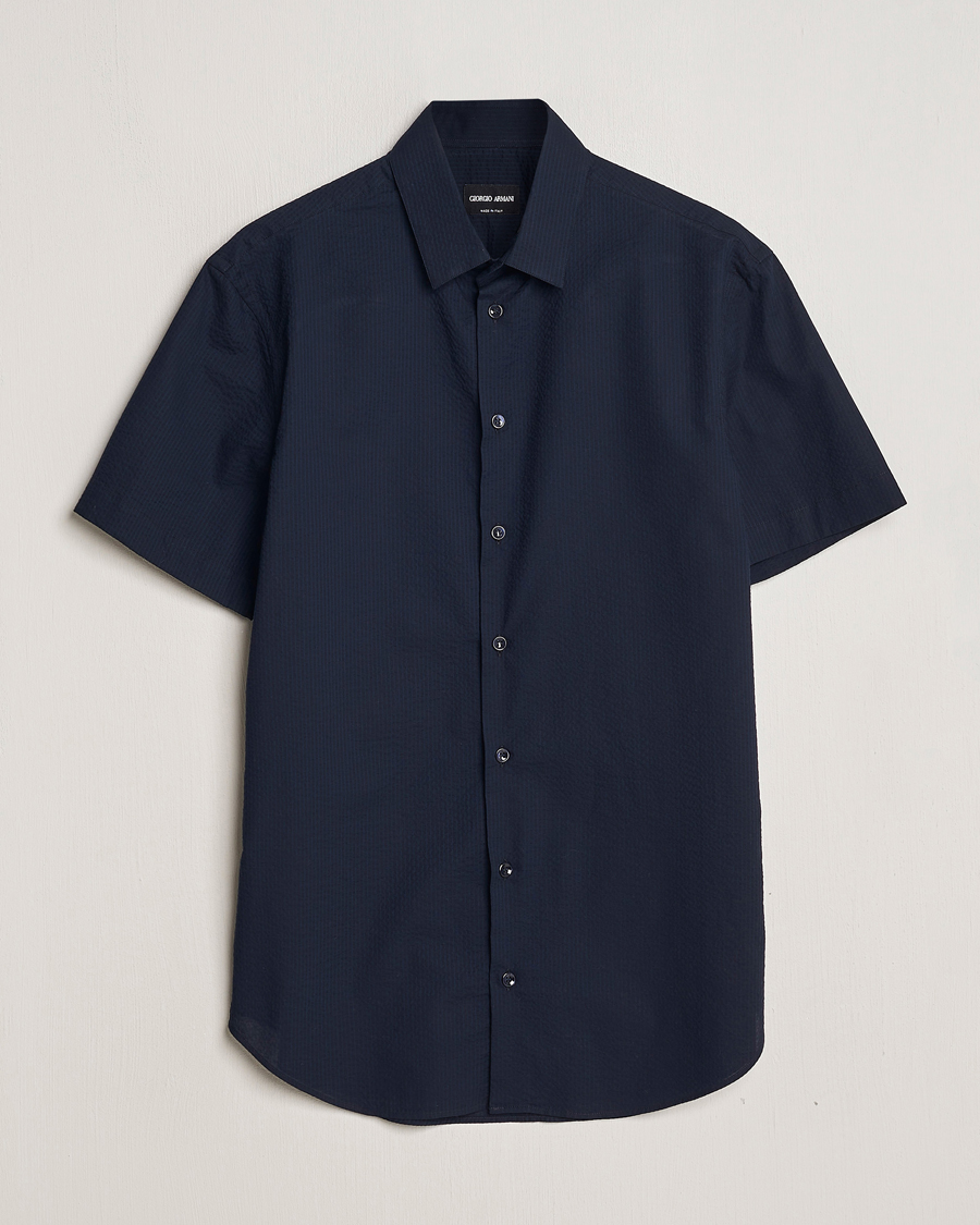 Hombres | Camisas | Giorgio Armani | Short Sleeve Seersucker Shirt Navy