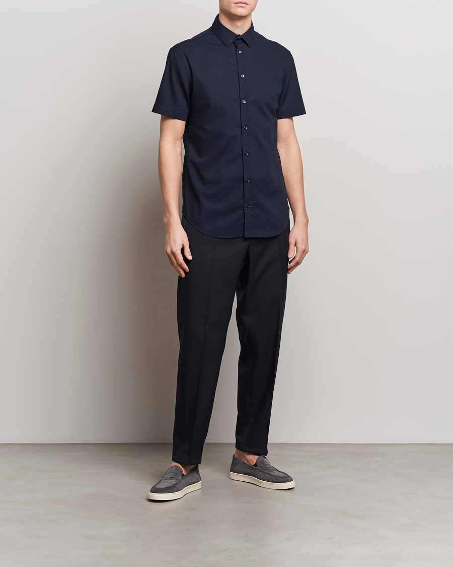 Hombres | Camisas | Giorgio Armani | Short Sleeve Seersucker Shirt Navy